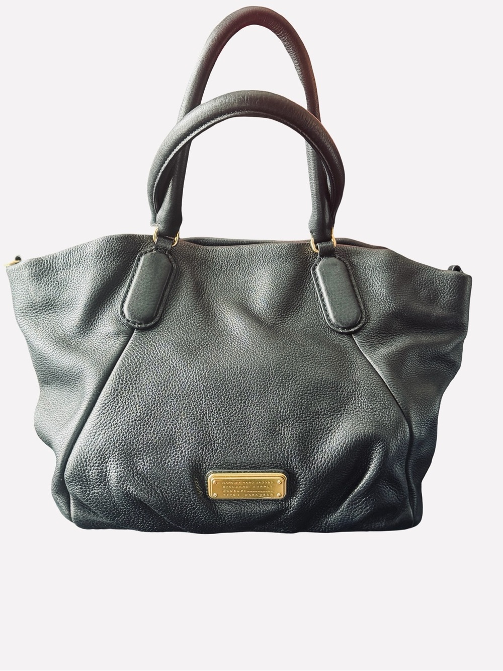 Marc Jacob’s Black Leather Tote Handbag with Gold Plaque